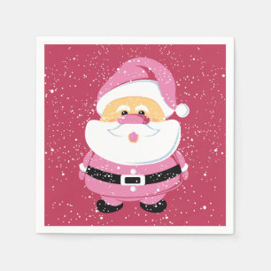Cute pink whimsical Santa Claus Christmas holiday Napkin