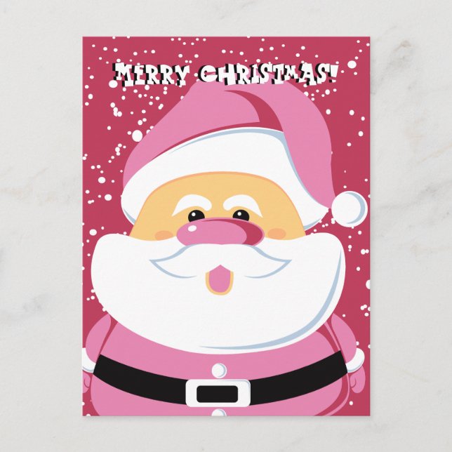 Cute pink whimsical Santa Claus Christmas holiday Postcard (Front)
