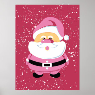 Cute pink whimsical Santa Claus Christmas holiday Poster