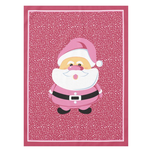Cute pink whimsical Santa Claus Christmas holiday Tablecloth (Front)