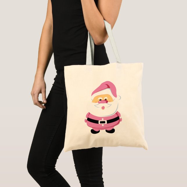 Cute pink whimsical Santa Claus Christmas holiday Tote Bag (Front (Product))