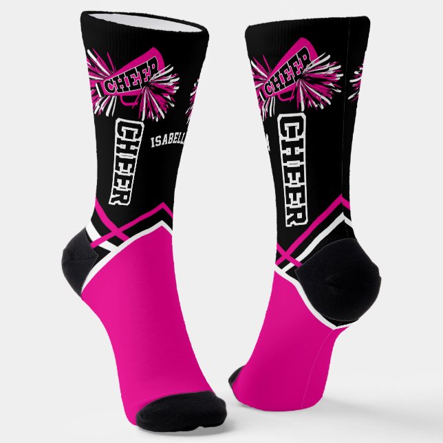 Cute Pink, White and Black Cheer  Socks (Angled)