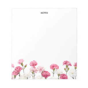Cute Pink & White Carnation Floral Personalised Notepad