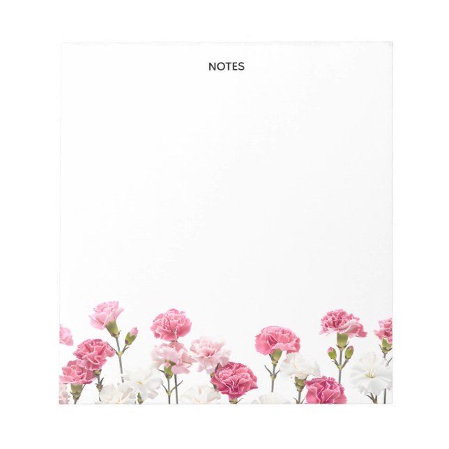 Cute Pink & White Carnation Floral Personalised  Notepad (Front)
