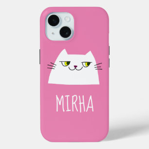 Cute Pink White Cat iPhone Case Custom Name