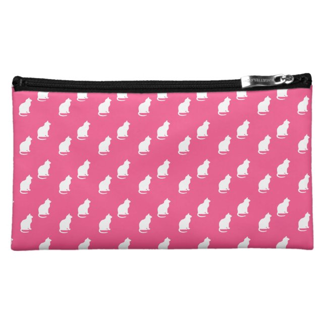 Cute pink white cat pattern cosmetic bag (Front)