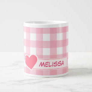 Cute Pink & White Check Personalised Jumbo Mug