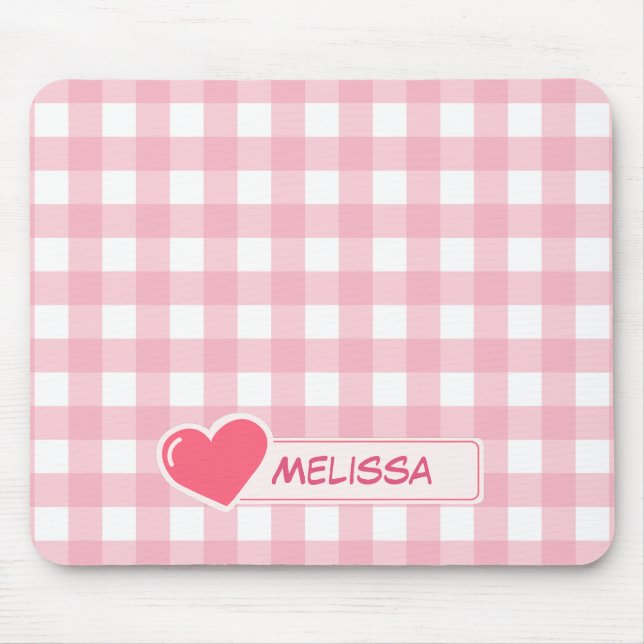 Cute Pink & White Chequerboard Custom Mouse Mat (Front)