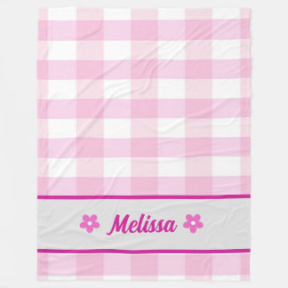 Cute Pink White Chequered Pattern Custom Kid's Fleece Blanket