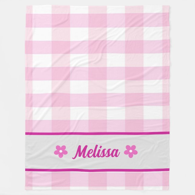 Cute Pink White Chequered Pattern Custom Kid's Fleece Blanket (Front)