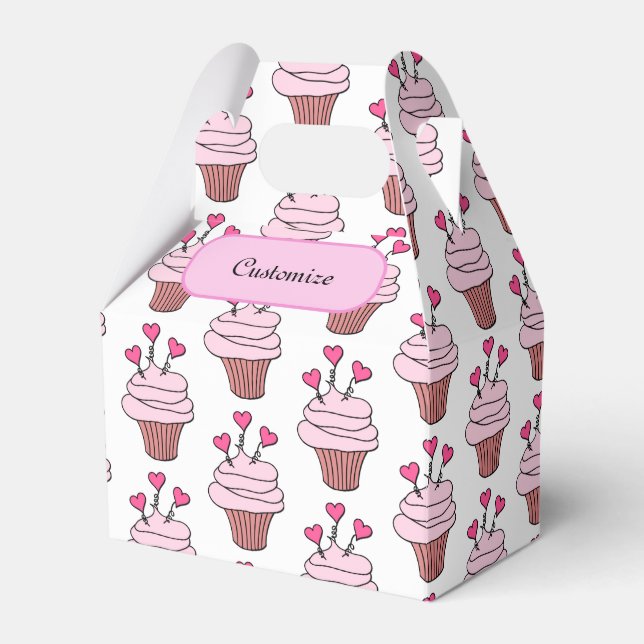 Cute Pink & White Cupcakes Gable 2 Favour Box (Front Side)