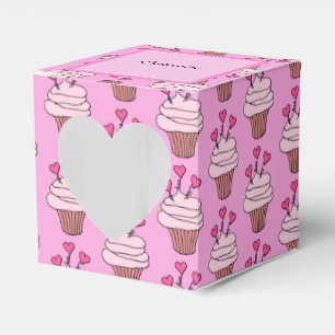 Cute Pink & White Cupcakes Heart Favour Box