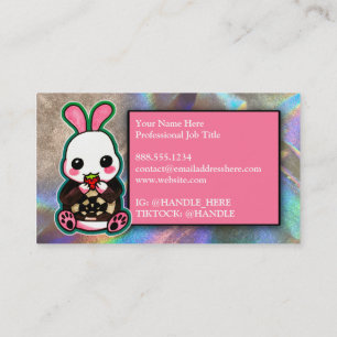 Cute Pink & White Easter Bunny Rabbit Holographic Business Card