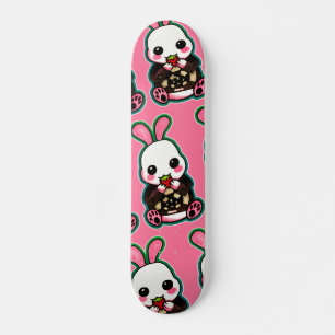 Cute Pink & White Easter Bunny Rabbit Strawberry  Skateboard