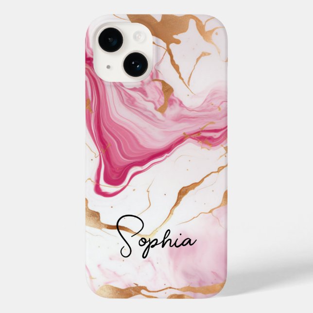 Cute pink white faux glitter marble art monogram Case-Mate iPhone case (Back)