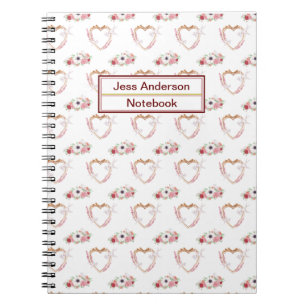 Cute Pink White Floral Heart Pattern Notebook