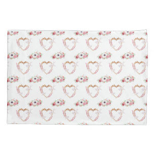 Cute Pink White Floral Heart Pattern Pillowcase
