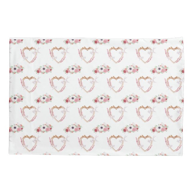 Cute Pink White Floral Heart Pattern Pillowcase (Back-Left)