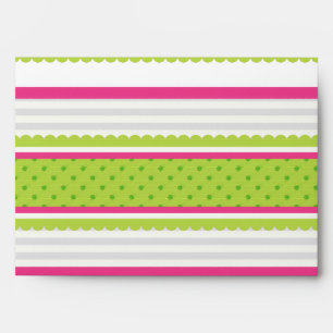 Cute Pink White Green Stripes Polka Dot Pattern Envelopes