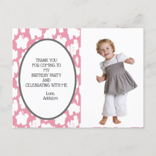 Cute Pink White Grey Birthday Thank You Postcard