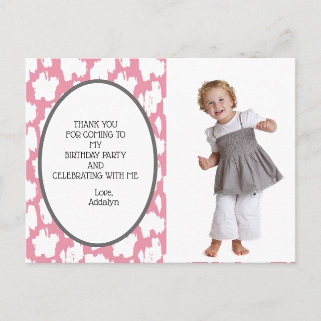 Cute Pink White Grey Birthday Thank You Postcard (Front)