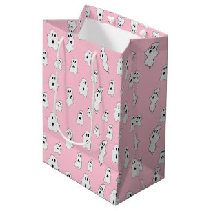 Cute Pink White Happy Ghosts Medium Gift Bag
