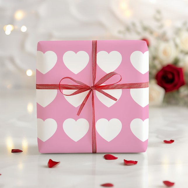 Cute Pink White Heart Birthday Valentine's Day Wrapping Paper (Creator Uploaded)