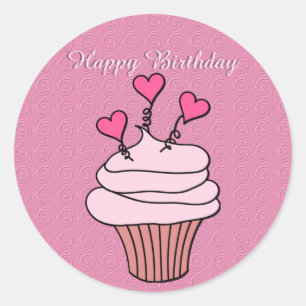 Cute Pink & White Heart Cupcake Stickers