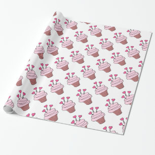 Cute Pink & White Heart Cupcakes Wrapping Paper