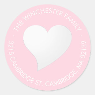 Cute pink white heart modern return address classic round sticker