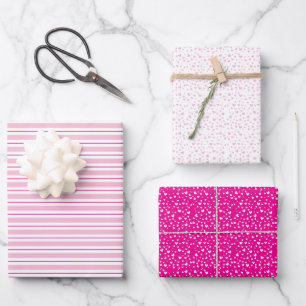 Cute Pink & White Hearts & Stripes Valentine's Day Wrapping Paper Sheet