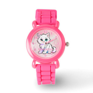 Cute Pink White Kawaii Kitten Watch