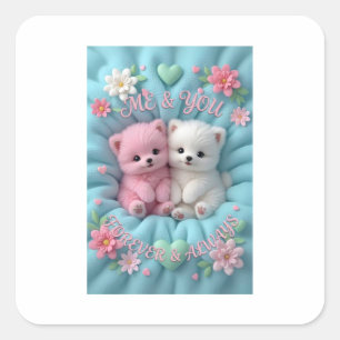 Cute Pink & White Kittens – "Me & You, Forever & A Square Sticker