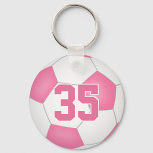 cute pink white personalised soccer keychain