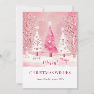 Cute Pink White Retro Christmas Holiday Card