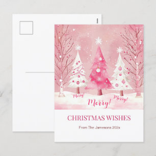 Cute Pink White Retro Christmas  Holiday Postcard