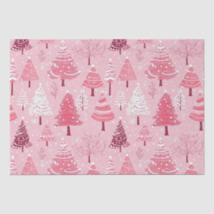 Cute Pink White Retro Christmas Trees Tissue Paper