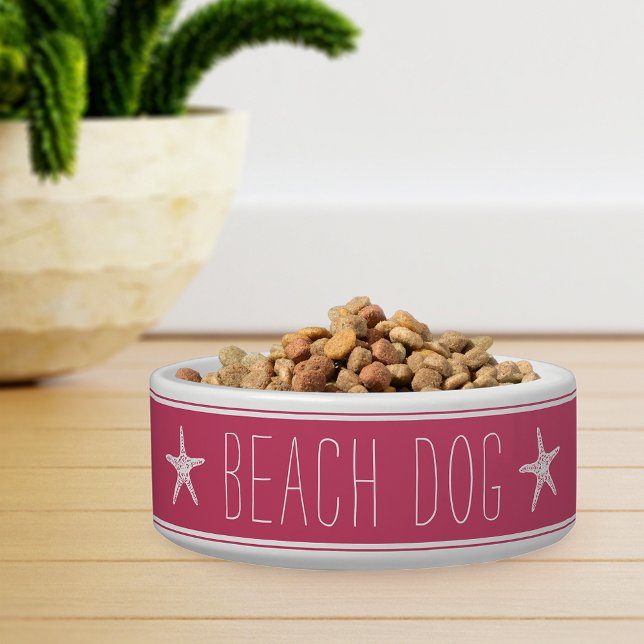 Cute Pink & White Starfish Beach Dog Bowl (Creator Uploaded)