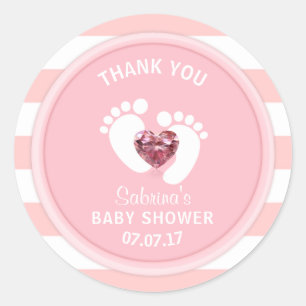 Cute Pink White Stripes Baby Shower/Sprinkle Girl Classic Round Sticker