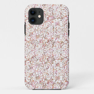 Cute pink white vintage floral design iPhone 11 case