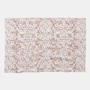 Cute pink white vintage floral design tea towel