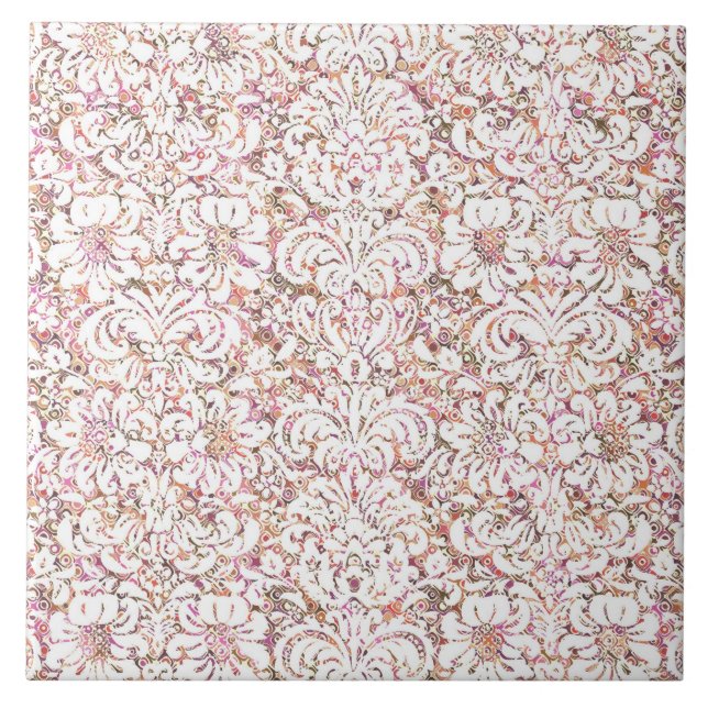 Cute pink white vintage floral design tile (Front)