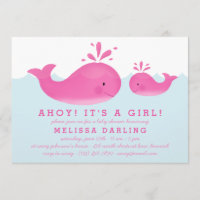 Cute Pink & White Whale Nautical Baby Girl Shower