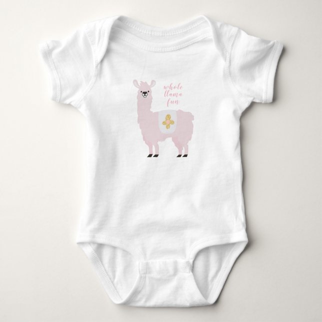 Cute Pink Whole Llama Fun Baby Bodysuit (Front)