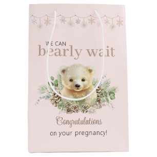 Cute Pink Winter Baby Shower We Can Bearly Wait Medium Gift Bag