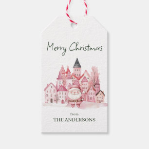 Cute Pink Winter Town Modern Christmas Gift Tags