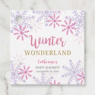 Cute Pink Winter Wonderland Baby Shower Snowflakes Favour Tags