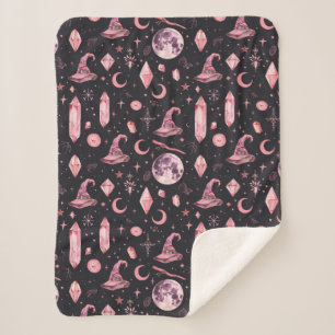 Cute Pink Witchy Sherpa Blanket