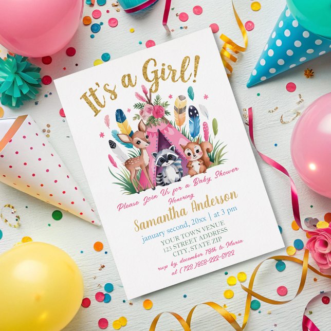 Cute Pink Woodland Animals Boho Girl Baby Shower  (Creator Uploaded)