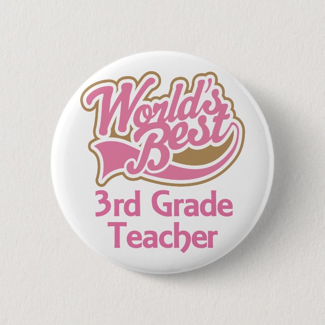 Cute Pink Worlds Best 3rd Grade Teacher 6 Cm Round Badge (Front)